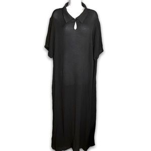 EILEEN FISHER Dress With Keyhole Button Front Sheer Loose Maxi Gauzy Black 3x
